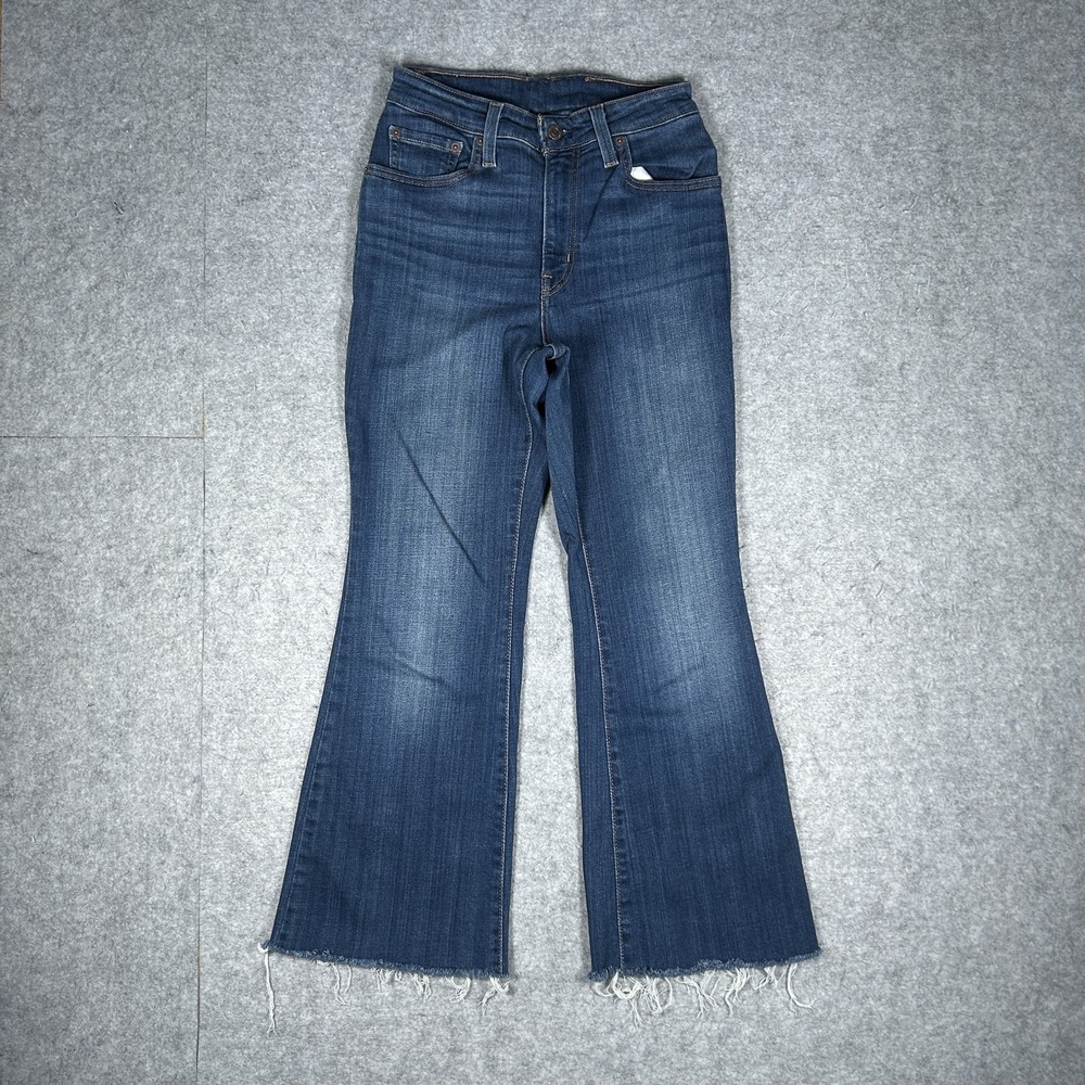 Levi's Denim Jeans Womens 29x32 Medium Blue Wash Flare Bootcut Raw Hem High Rise